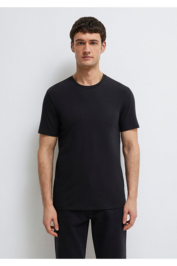 Černé tričko Basic Stretch - Fitted Cut061747-900 - 3