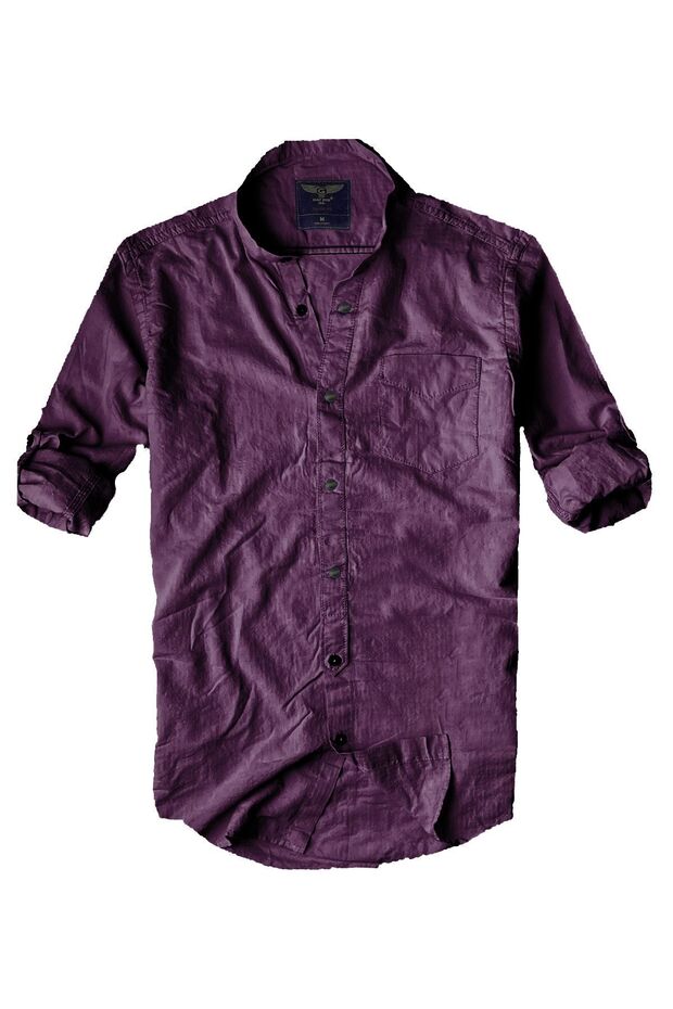 Slim Fit 100% Cotton Fabric Prevailing Collar Long Sleeve Shirt Purple