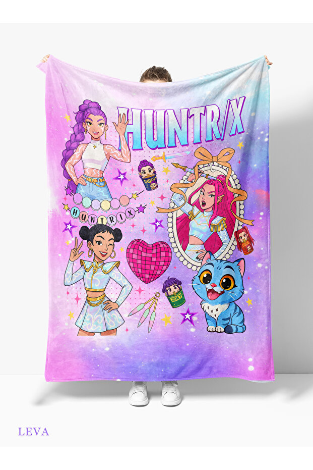 Huntrix Anime Patterned 3D Digital Print Girl Child Fleece Tv Blanket Si