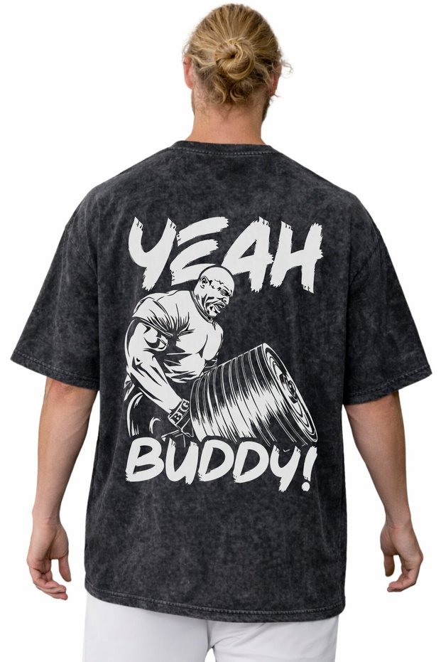 Ronnie Coleman Yeah Buddy Fitness Bodybuilding Back Printed Unisex Oversized Vintage Washed T-Shirt