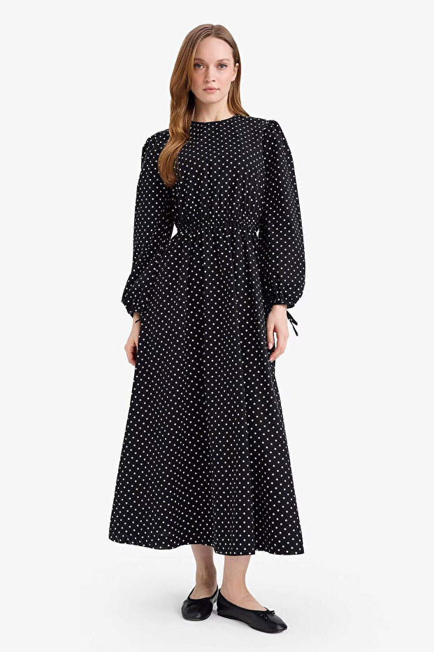 100% Cotton Printed Poplin Long Sleeve Black Dress G6020Ax26Sp