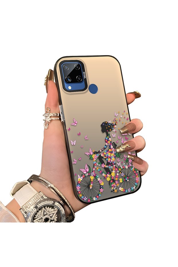 Realme C15/C25/C25S Compatible Hard Acrylic Back Silicone Edge Lens Protection Case Stylish Printing Patterns