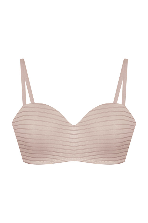 Women's Unpadded Transparent Striped Gathering Strapless Bra