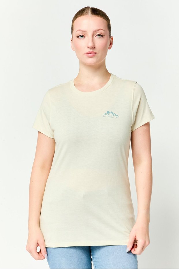 Women Round Neck Short Sleeve Brand Logo T-Shirt, Beige