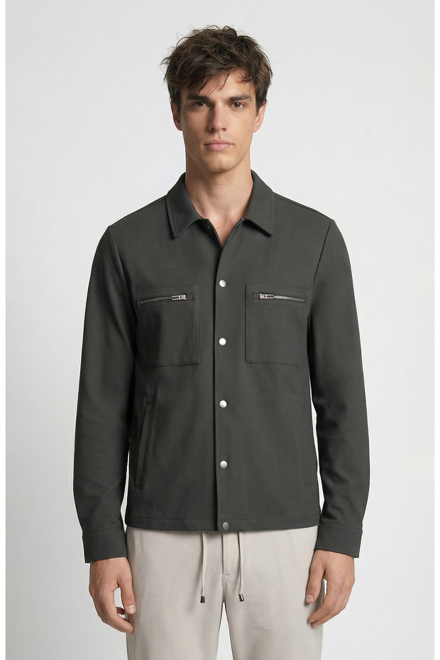 N-Tech Haki Çift Cepli Çıtçıtlı Dış Gömlek - 1