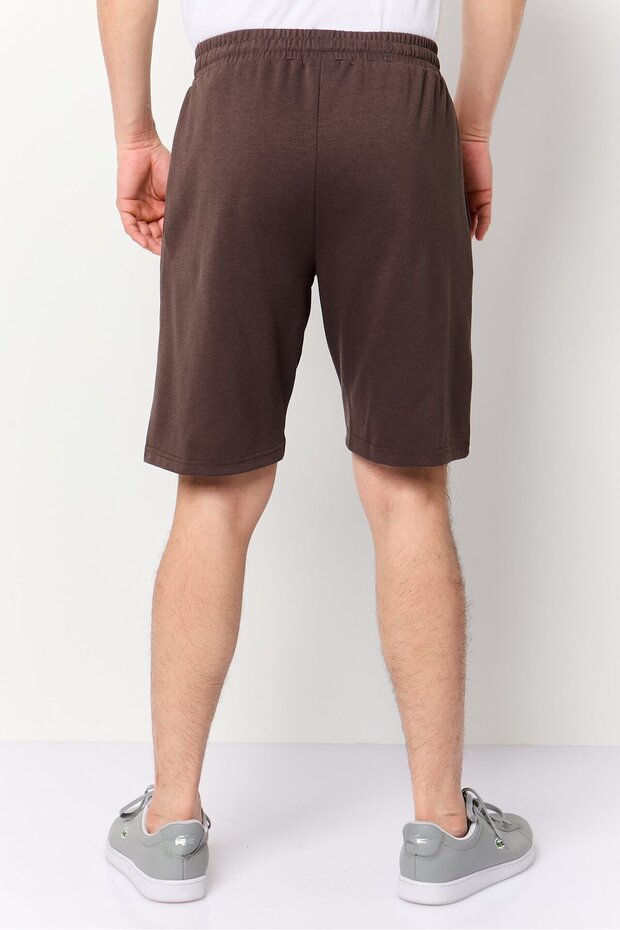 Jeans Men Solid Basic Shorts, Brown - 4