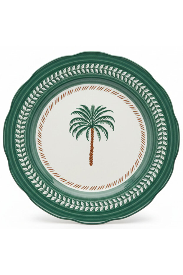 Tropical Coconut Ceramic Dinner Plate – 26 cm (White & Green)