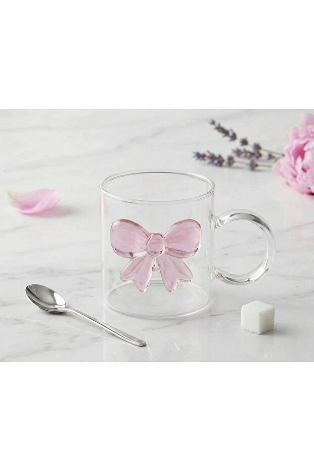 Glass Cup with Bow and Handle, Glass Mug with Handle, Mug with Bow