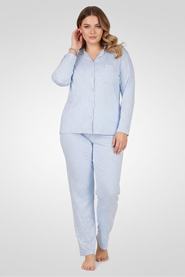 Women 2 PIeces Allover Print Top And Bottom Pyjama Set, Sky Blue