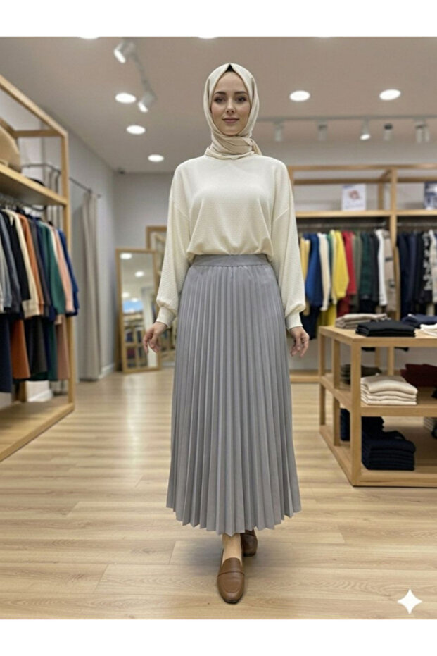 Elastic Waist Pleated 95 cm Skirt 8940