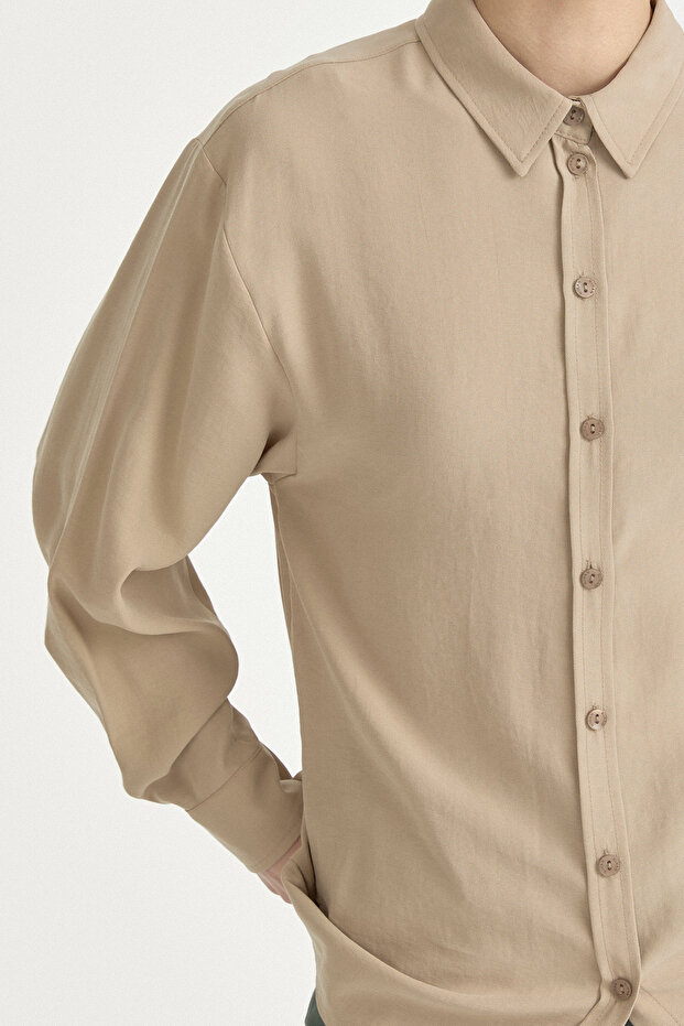 Modal Vintage Shirt Collar Basic Tunic Beige - 3