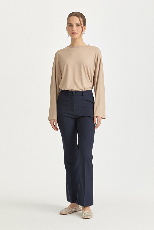 Ütü İzli İ Flared Asic Trousers Navy Blue
