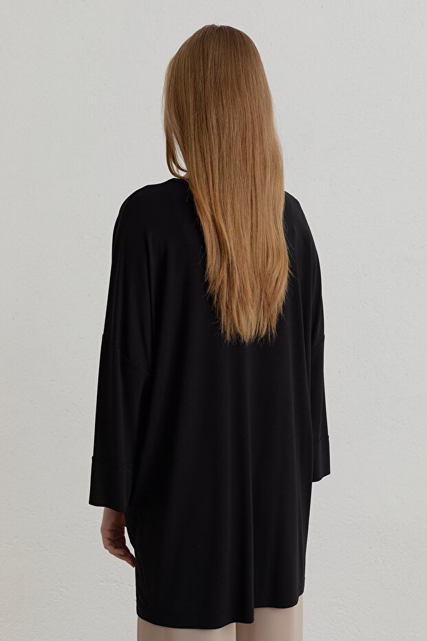 Yanları Yırtmaçlı Oversize Örme Bluz Siyah - 4