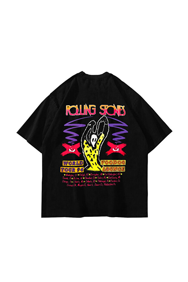 تي شيرت أسود كبير الحجم مطبوع عليه Rolling Stones Voodoo Lounge للجنسين