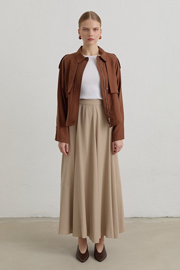 Parçalı Modal Etek Bej - 1