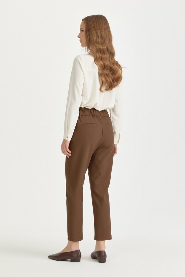 Arka Beli Elasticated Carrot Basic Poly. Viscose Pants Brown - 4