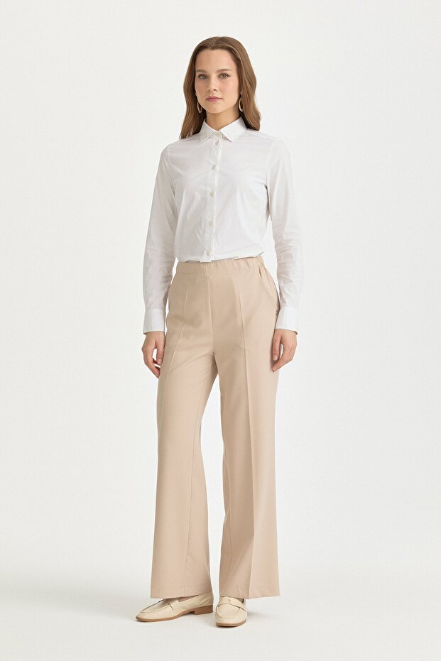 Beli Lastikli Basic Ütü İzli Pantolon Taş - 1