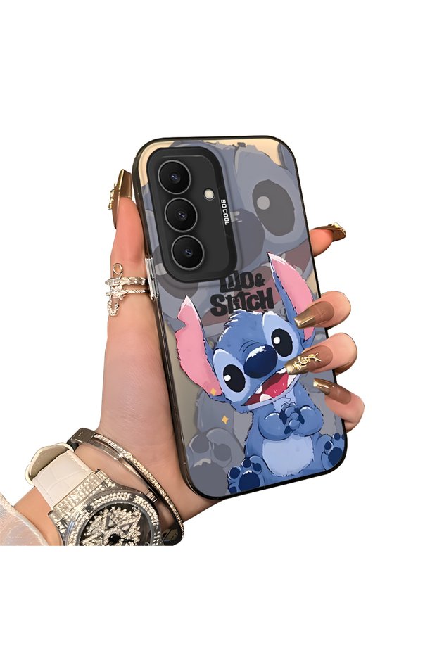 Samsung Galaxy S25 Fe Compatible Hard Acrylic Back Silicone Edge Lens Protection Case Stitch Patterned