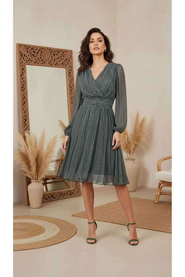 DRAPELİ ŞİFON ELBİSE - 3