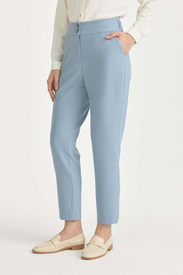 Arka Beli Elasticated Carrot Basic Poly. Viscose Trousers Light Blue - 2