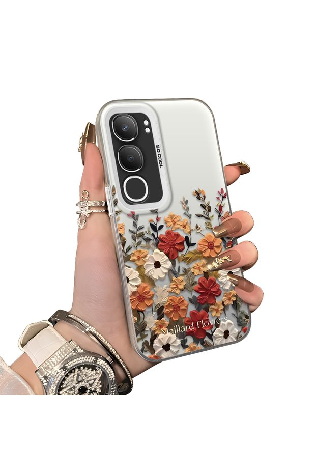 Vivo Y29 5g Compatible Hard Acrylic Back Silicone Edge Lens Protection Case Beautiful Flower