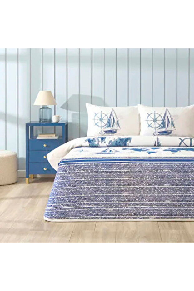 Single Pique Bedspread Set Neriel Navy Blue