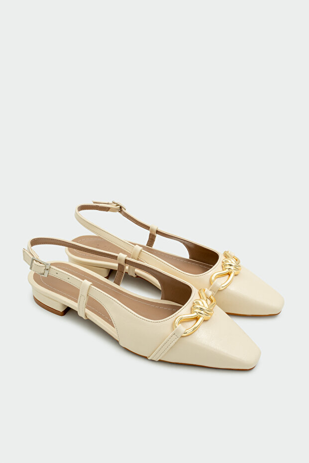 Wesley Gold Accessory Women's Ecru Flat Shoes Ballet Flats