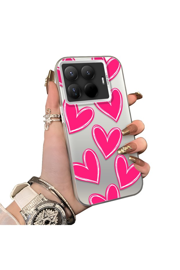 Mi 15t Pro Compatible Hard Acrylic Back Silicone Edge Lens Protection Case Heart Pattern