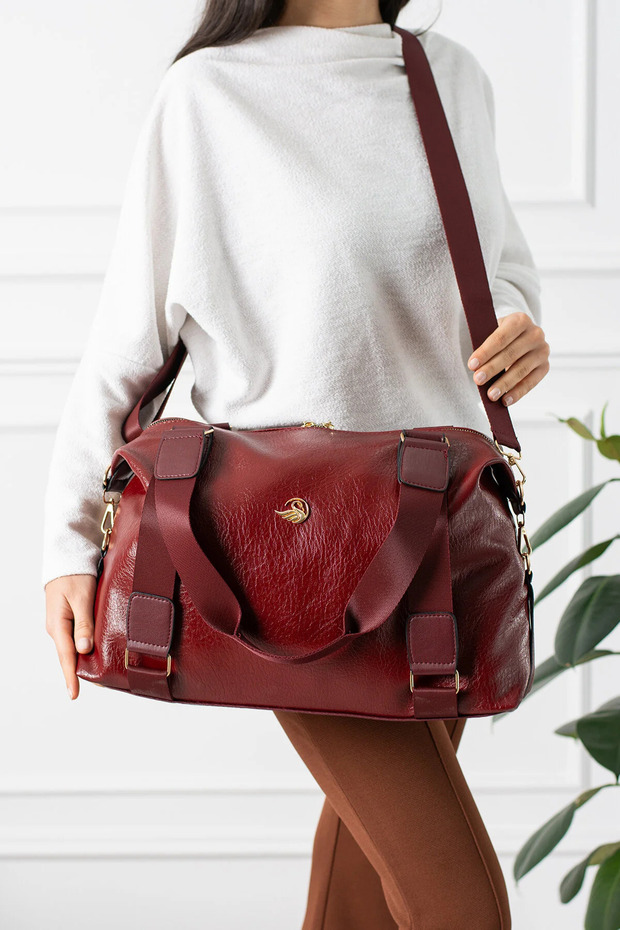 Large Size Burgundy Soft Leather Women's Hand & Shoulder Bag – Stylish Spacious Bag for Sports, Daily Use, and Short Trips