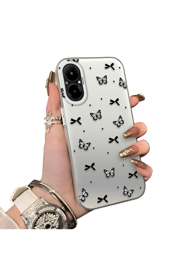 Realme C67 4g Compatible Hard Acrylic Back Silicone Edge Lens Protection Case Butterfly Pattern