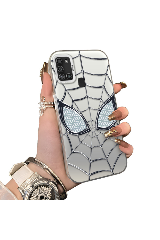 Samsung Galaxy A21S Compatible Hard Acrylic Back Silicone Edge Lens Protection Case Spiderman