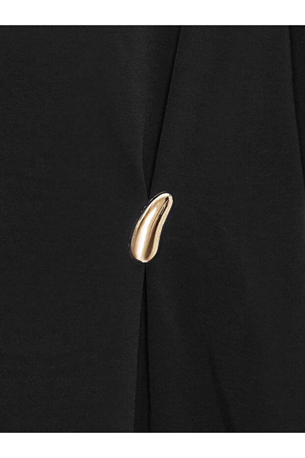 32445 Aksesuar Detaylı Basic T-Shirt-Siyah - 7