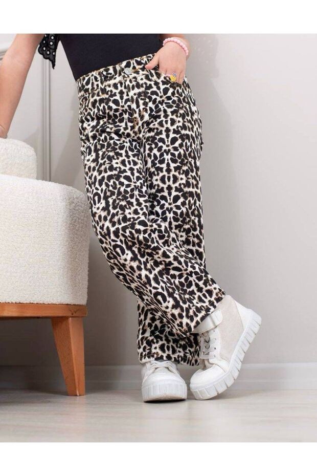 Girl Child Leopard Printed Wide-Leg Pantalon