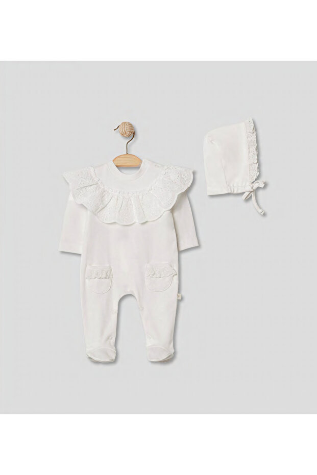Lace Collar Detail Baby Romper & Hat Set