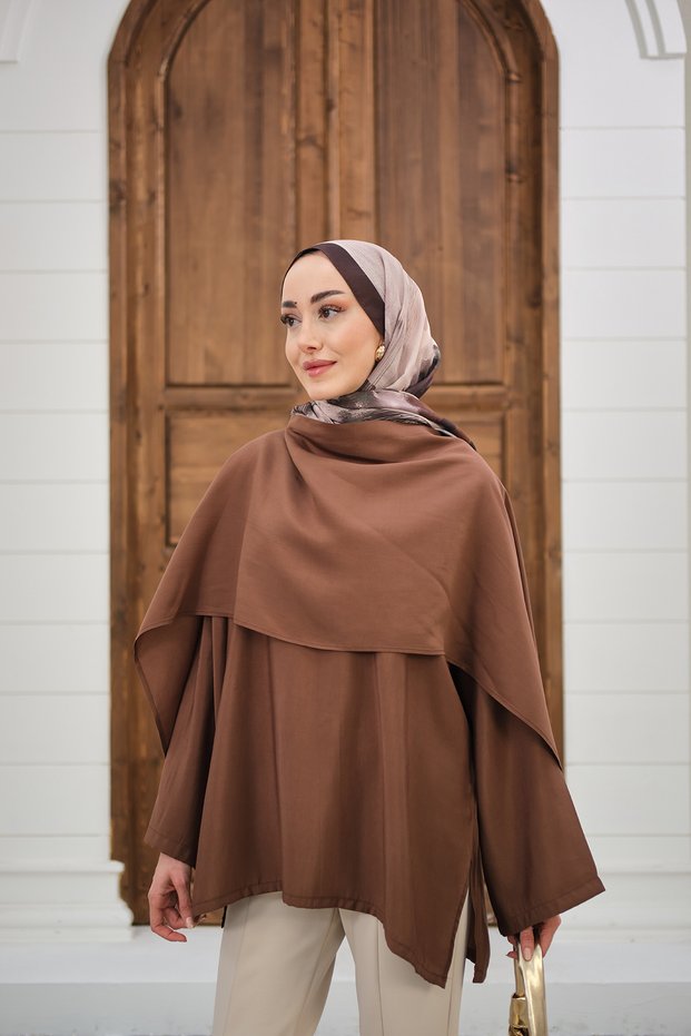 Women's Shawl Detailed Waist Tie-Detail Blouse Brown