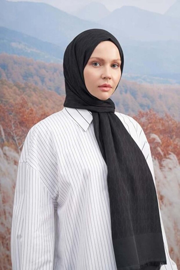 Monogram Pattern Shawl 3098-Black