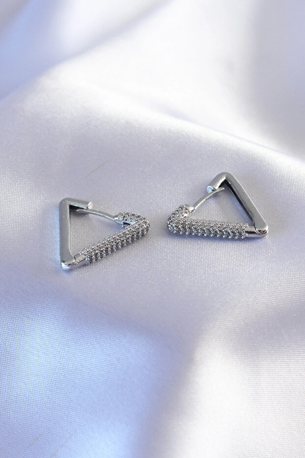 Silver Color Zircon Stone Triangle Model Women's Earrings