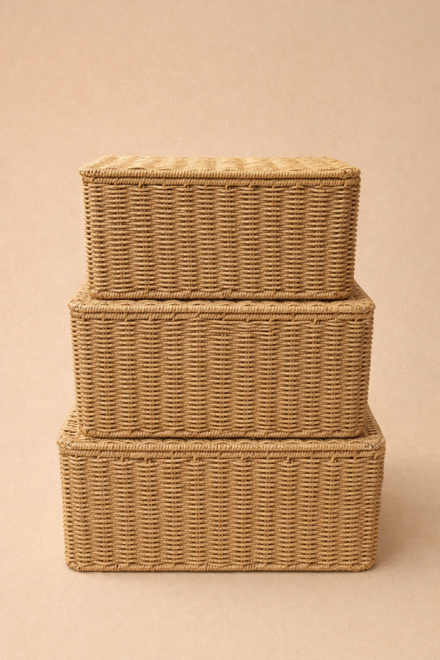 سلة مستطيلة بغطاء من الخيزران - 2