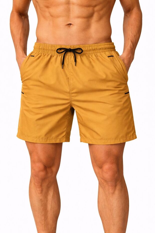 Colorful Pocket Zipper-Lined Swim Shorts
