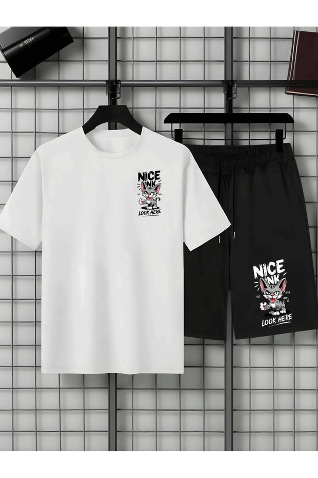 Nice Shorts T-Shirt - Shorts Bottom Top Tracksuit Set B Printed O Oversized Crew Neck