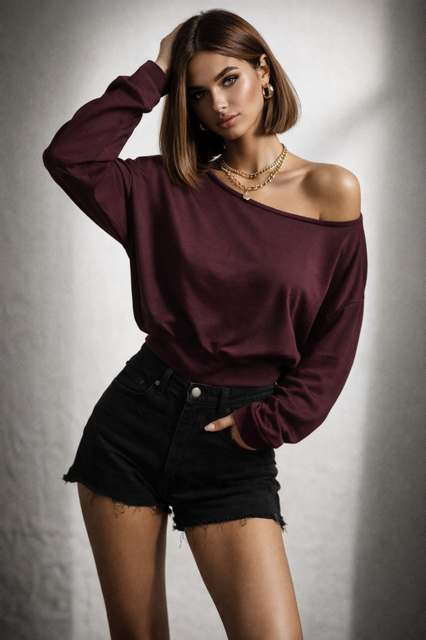 Women's Long Sleeve Regular Oyshy Boat Neck Blouse 25041