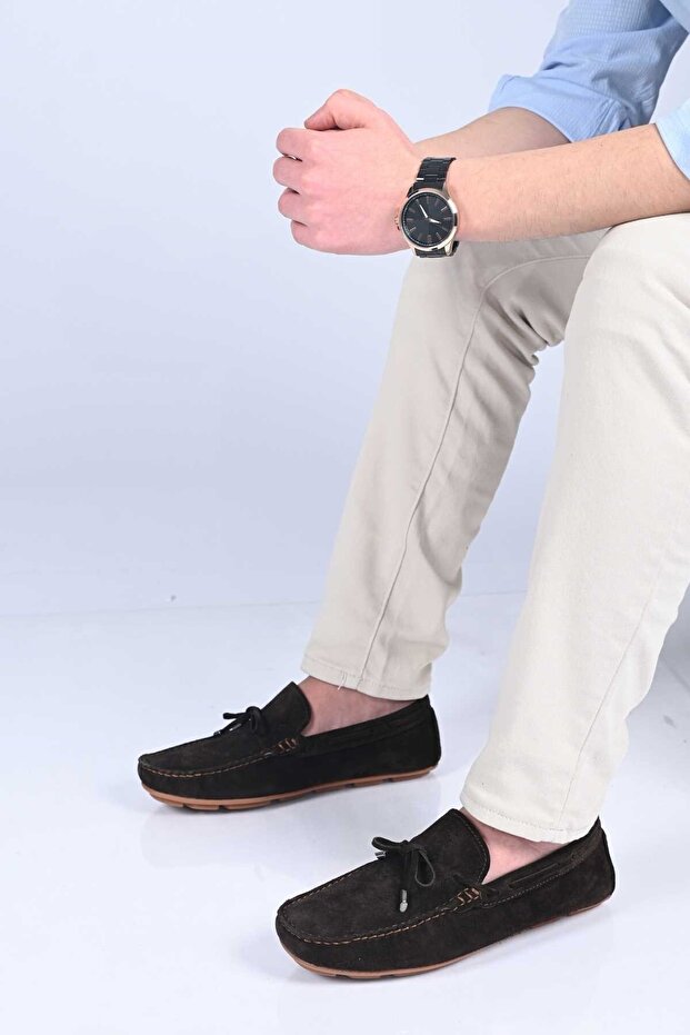 Laceless Bowknot Polyurethane Sole Genuine Leather Loafers 028-1041 Men's Shoes