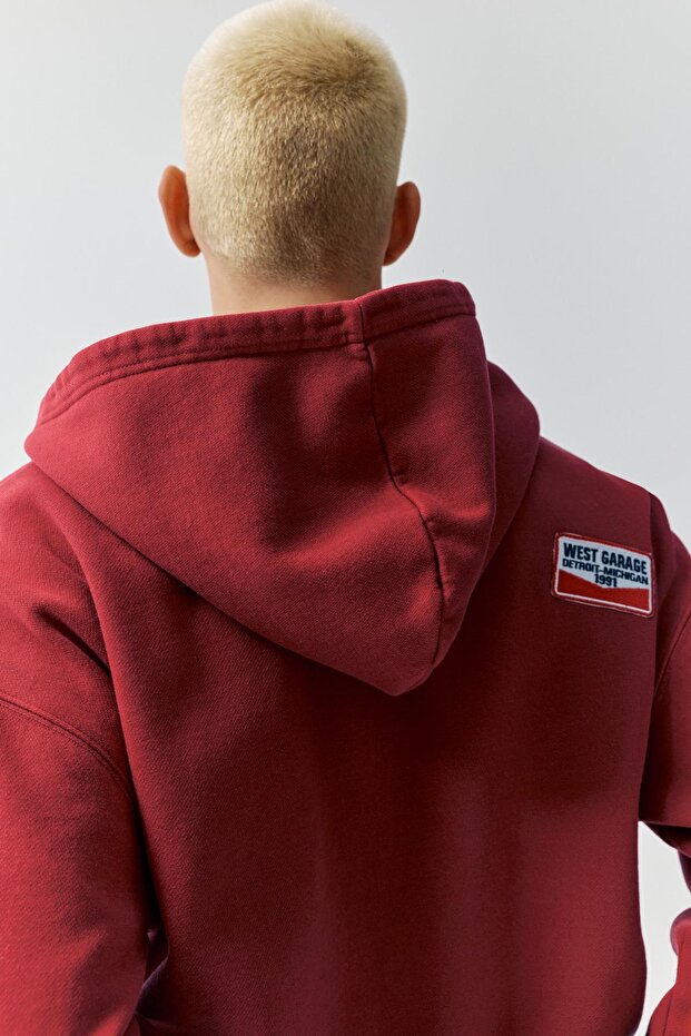 Fermuarlı yamalı kapüşonlu sweatshirt - 4