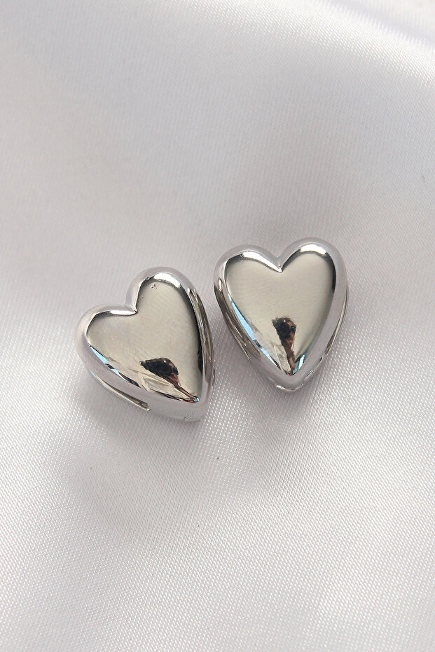Brass Silver Color Minimal Curved Heart Earrings