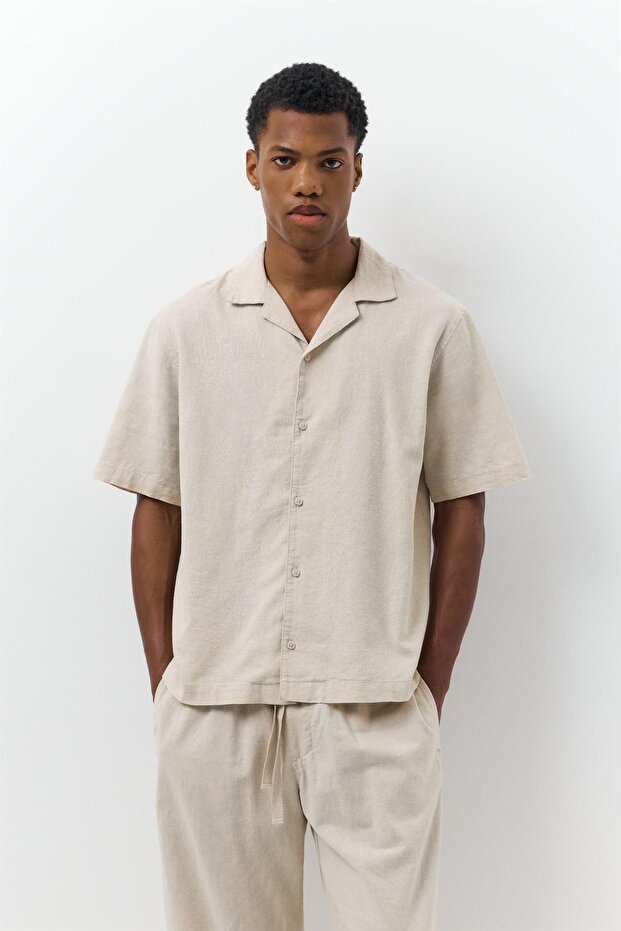 Keten kısa kollu gömlek - 1