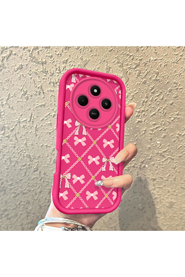Redmi 14C Compatible Silicone Shockproof Rose Red Phone Case Bow Pattern - 6