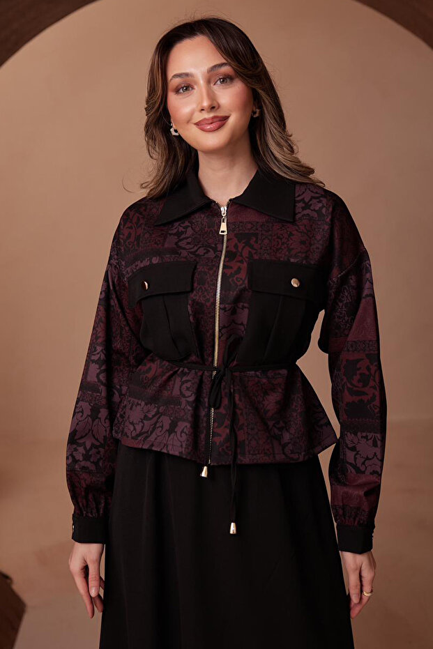 Patterned Jacket Set N2713 Plum - 4