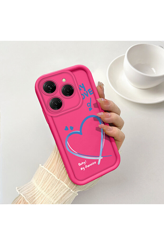 حافظة هاتف من السيليكون المقاوم للصدمات بنمط قلب متوافقة مع هاتف Tecno Spark 20 Pro باللون الأحمر الوردي - 8