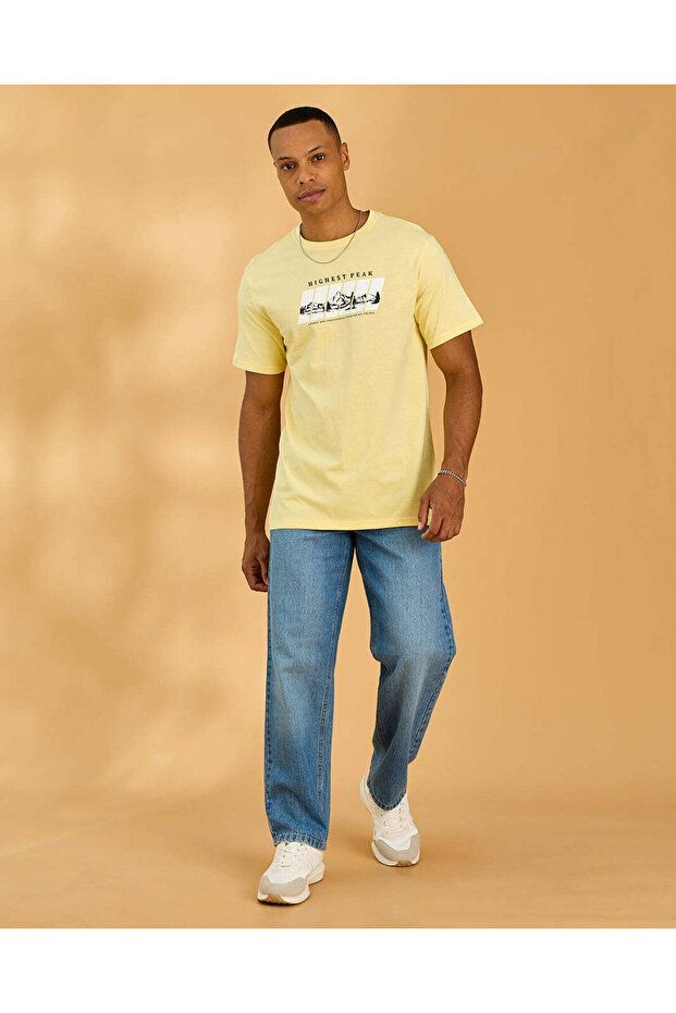 Men Yellow Basic Graphic T Shirt - 5