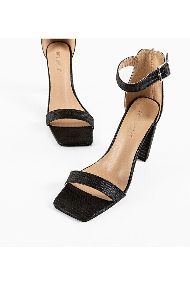 Sandale negre cu toc bufant - 4